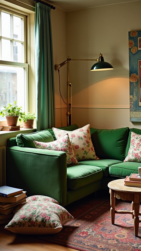vintage charm with green sofa