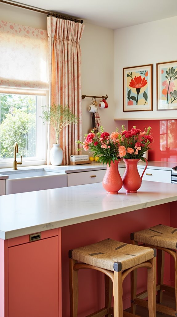 artful coral kitchen decor