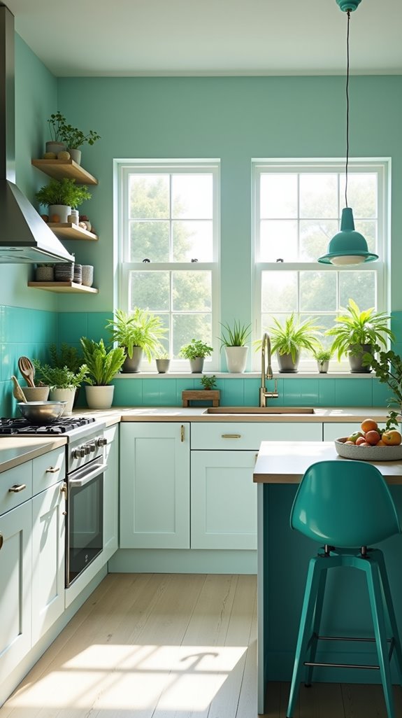 bold turquoise kitchen accents