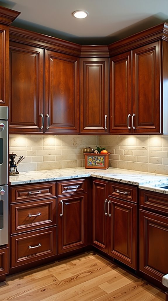 cherry cabinets light countertops