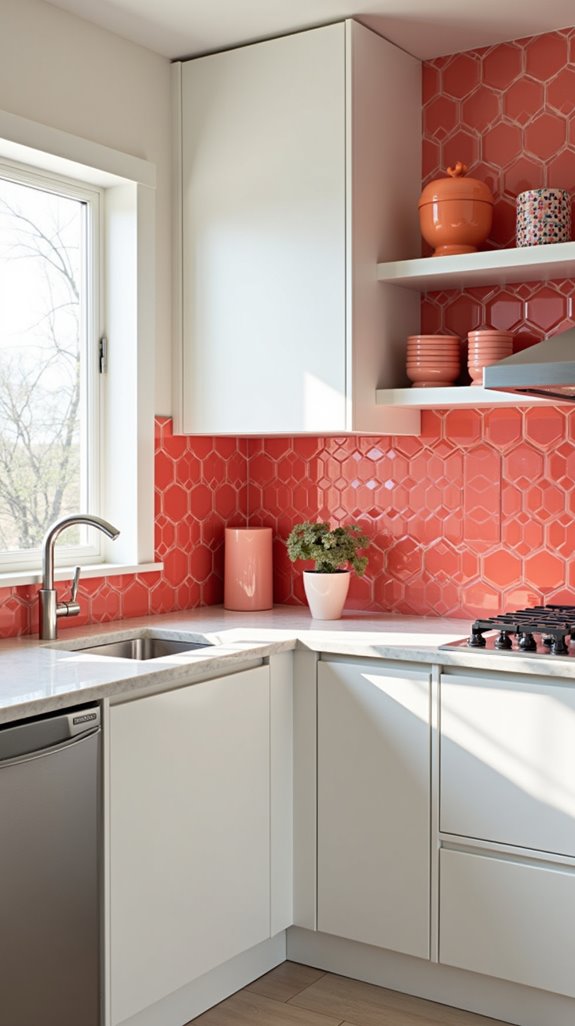 chic coral kitchen backsplash