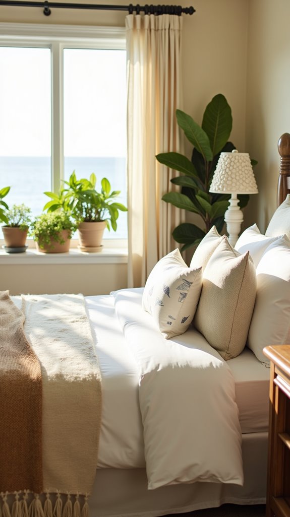 coastal bedroom textile layering