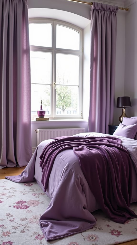 cohesive purple bedroom textiles