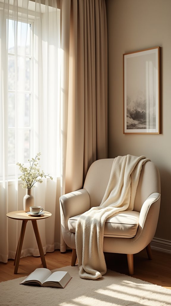 cozy beige reading nook