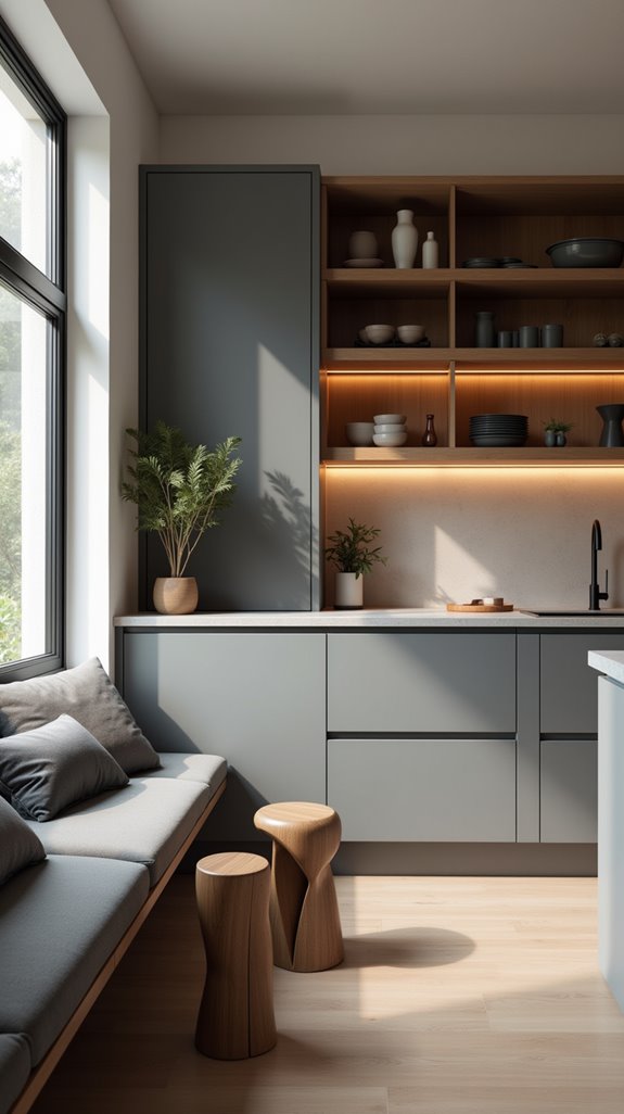 cozy grey wooden seating