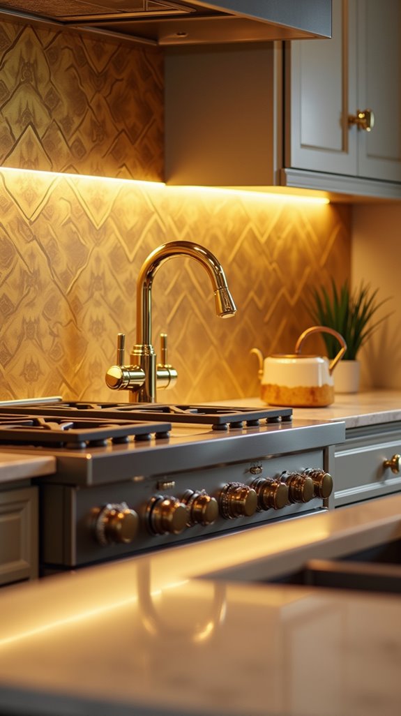 elegant gold kitchen backsplash
