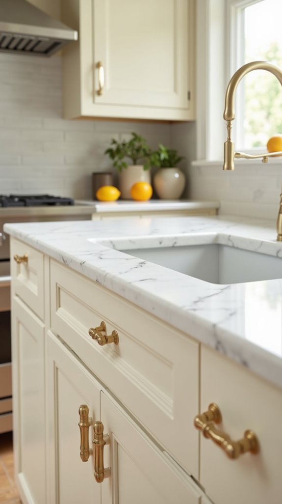 elegant kitchen white gold accents