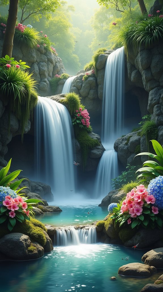 enhancing waterfall with plants