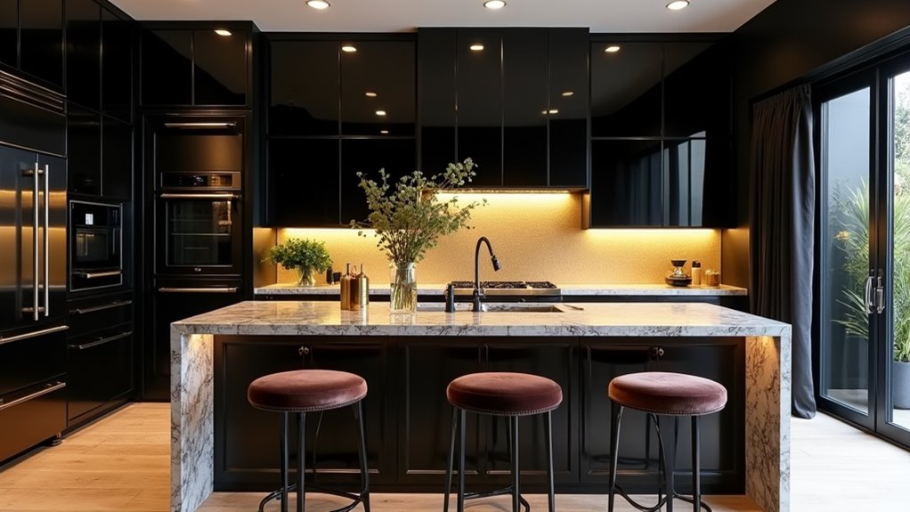 glamorous black gold kitchens