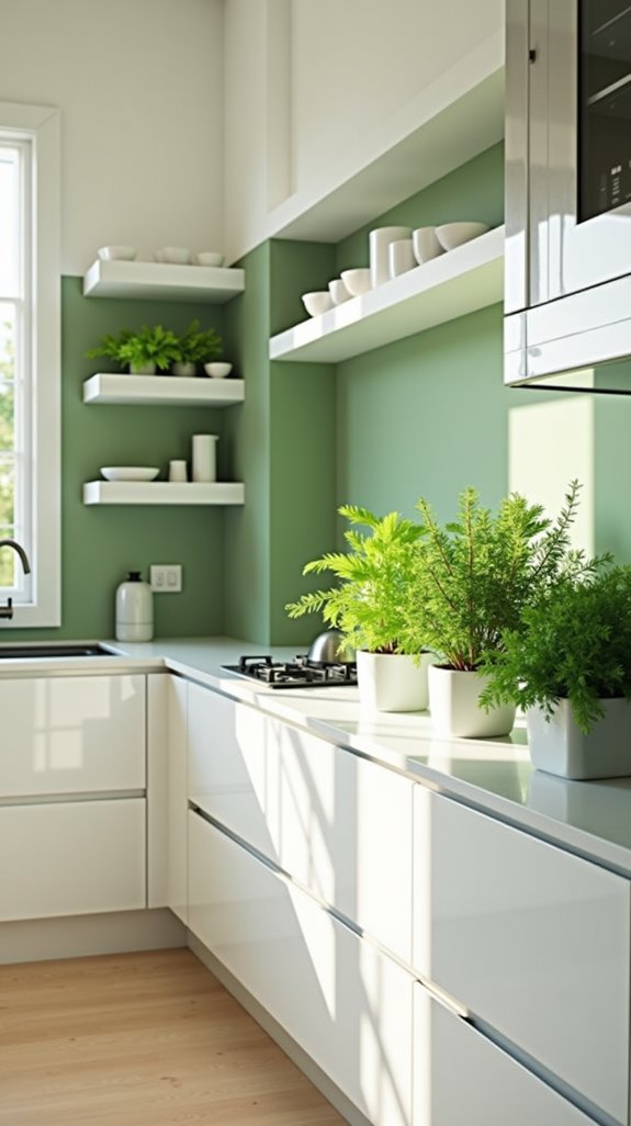 glossy white green accents