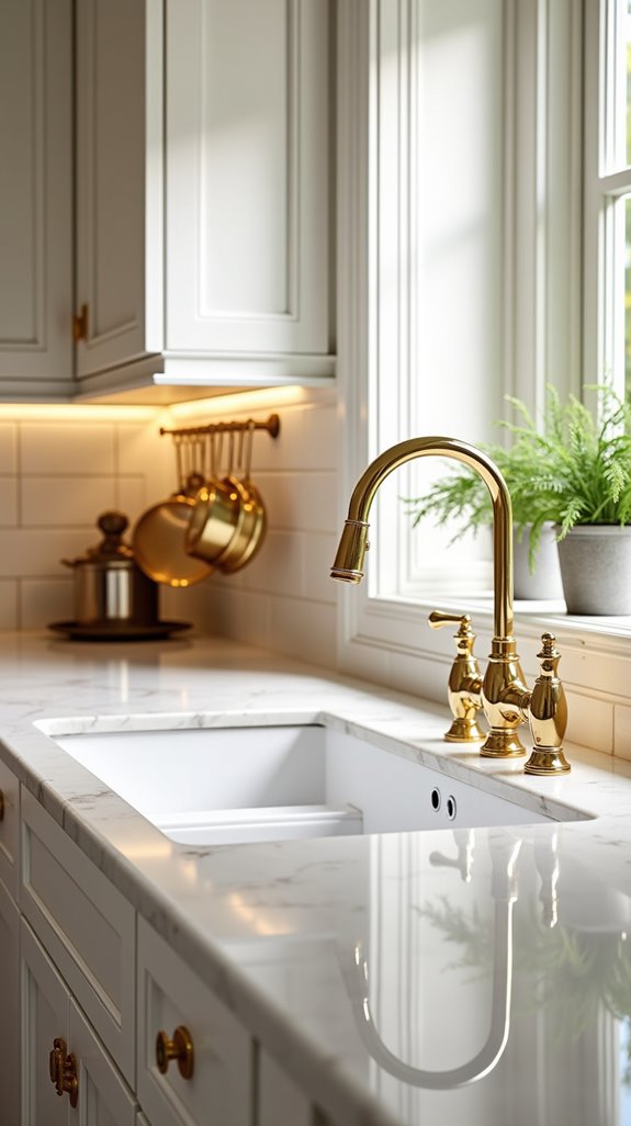 gold accents enhance kitchens