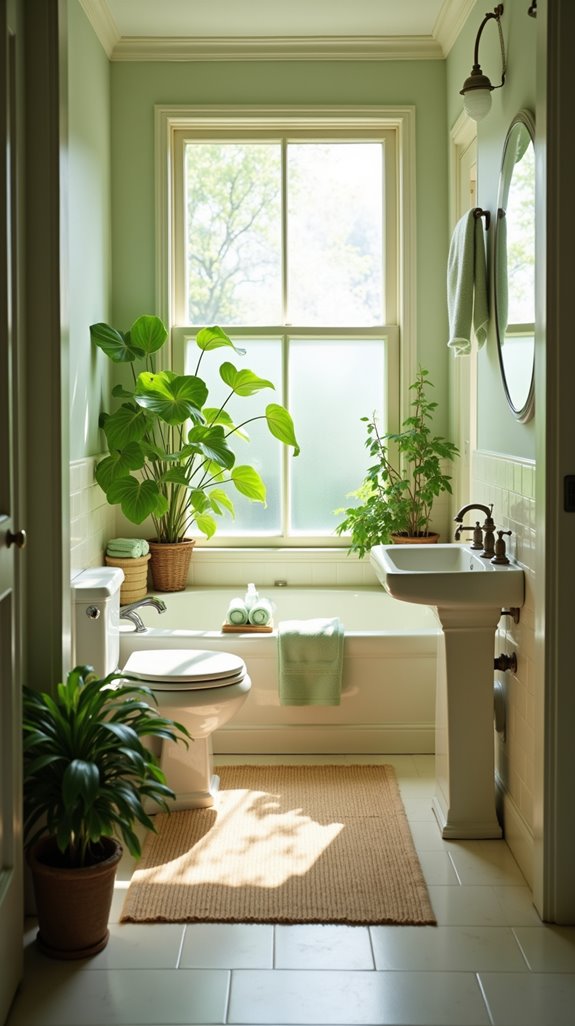 green and cream bathroom decor