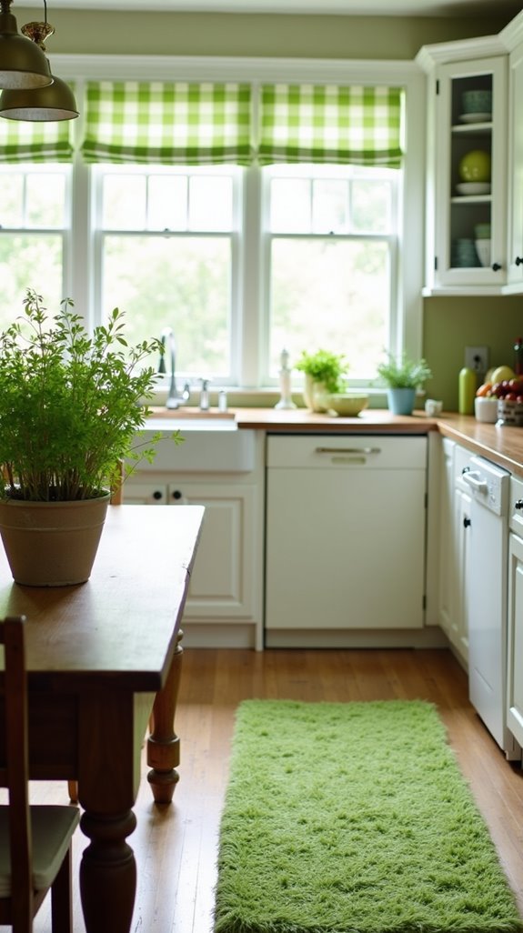 green and white textiles