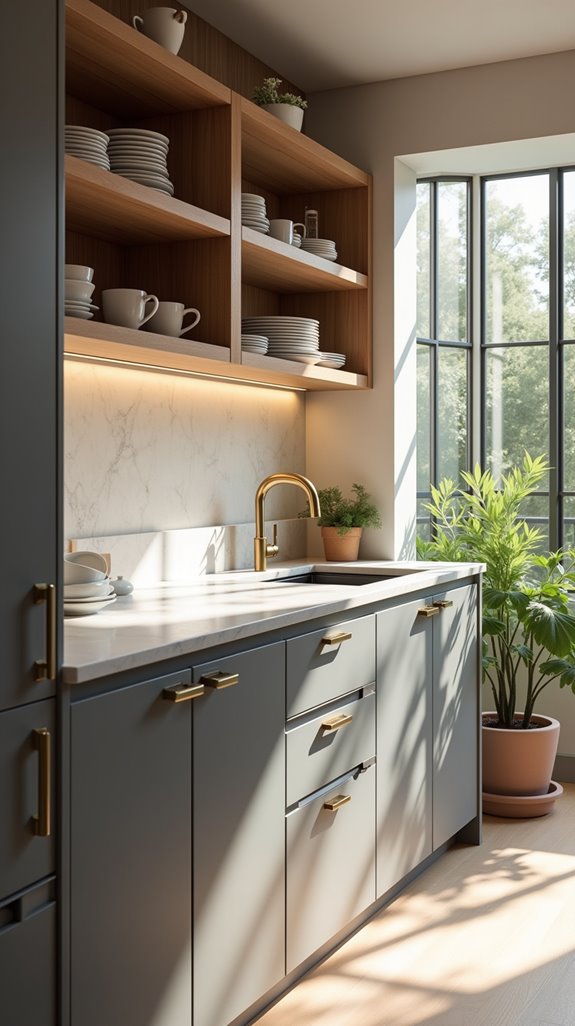 grey cabinets natural wood