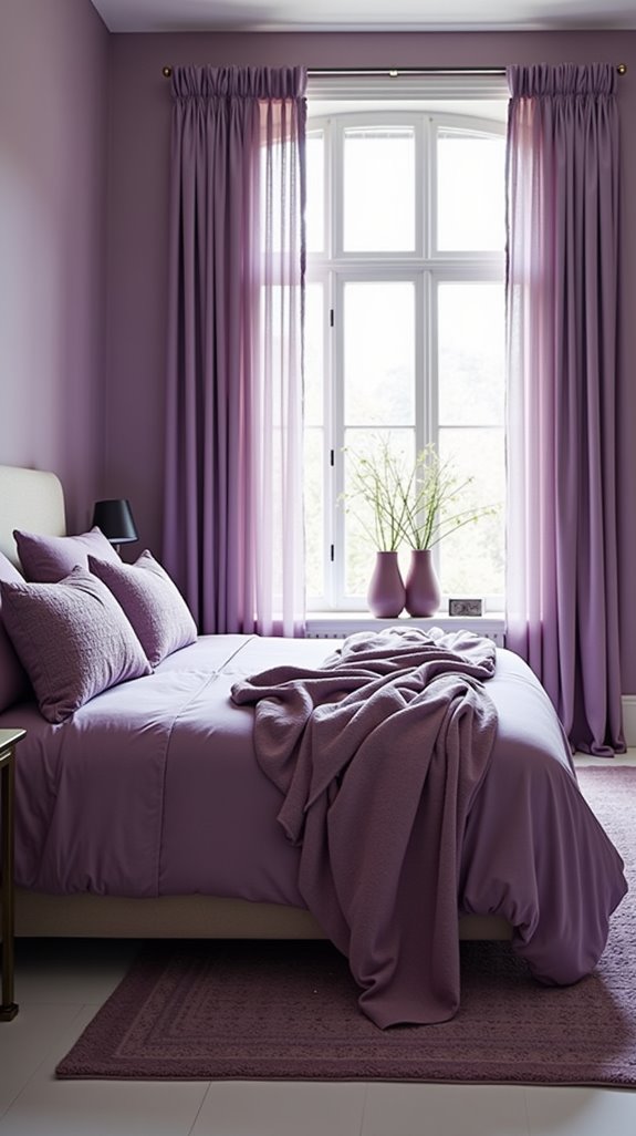 layered purple bedroom decor