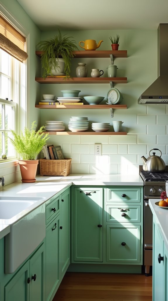 minty accents in shelving