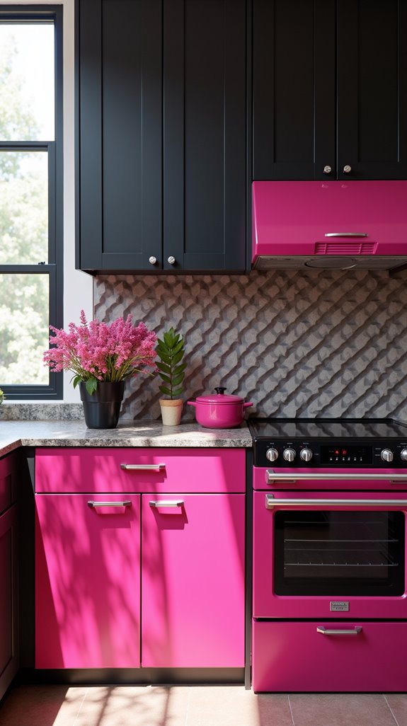 pink and black kitchen storage