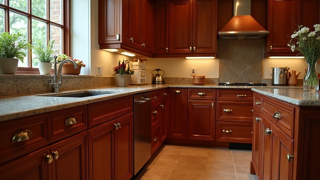 rich cherry wood cabinets