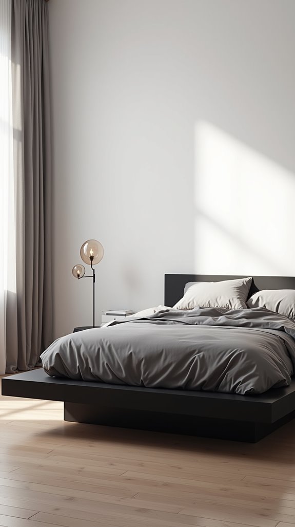 sleek black platform bed