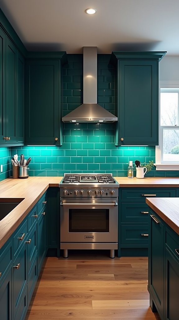 teal backsplash kitchen focal point