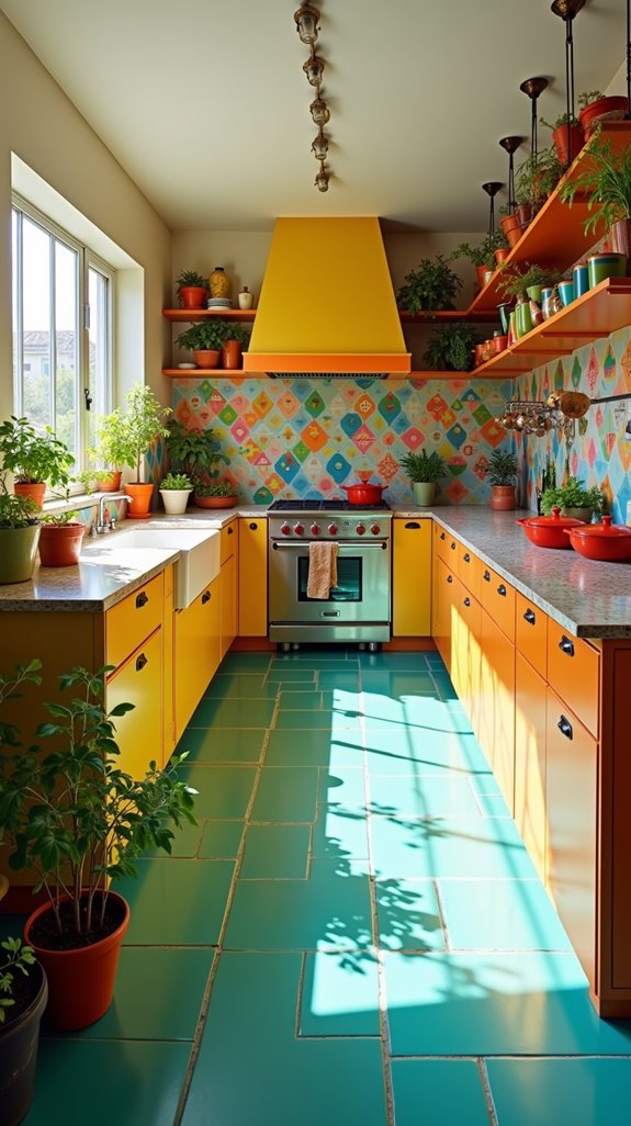 vibrant flooring enhances kitchens