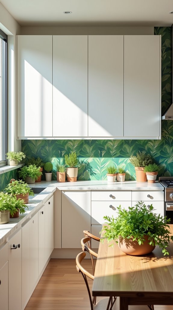 vibrant green white kitchen
