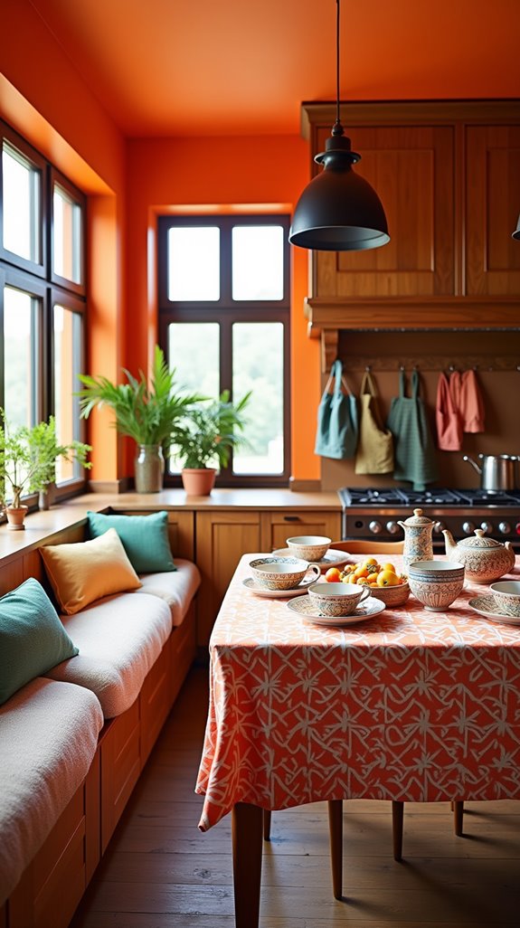 vibrant orange kitchen textiles