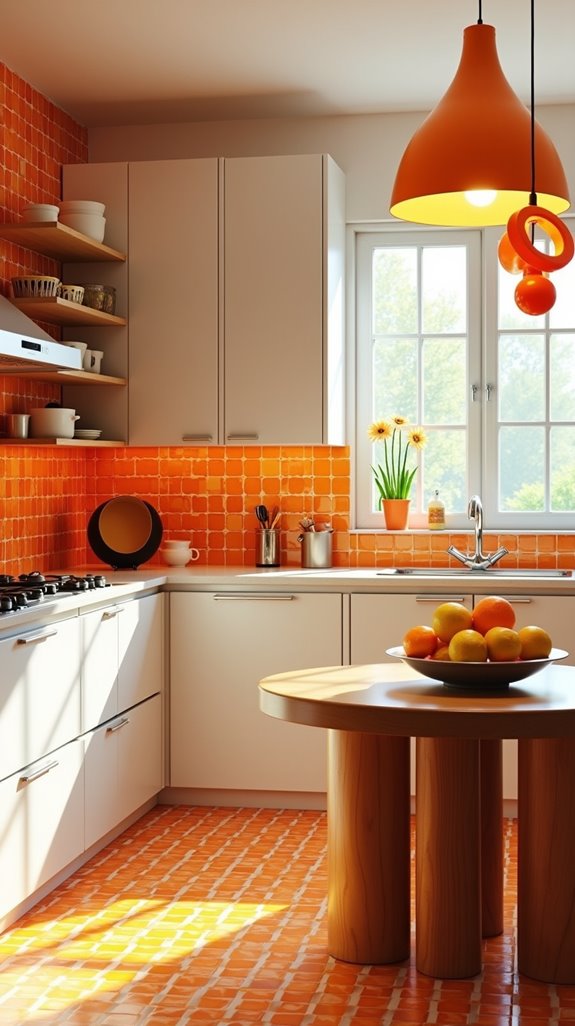 vibrant orange tiles brighten kitchens
