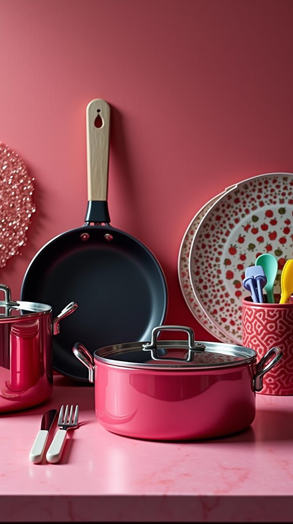 vibrant pink and black tableware