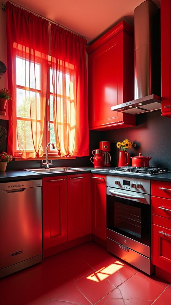 vibrant red curtain tips
