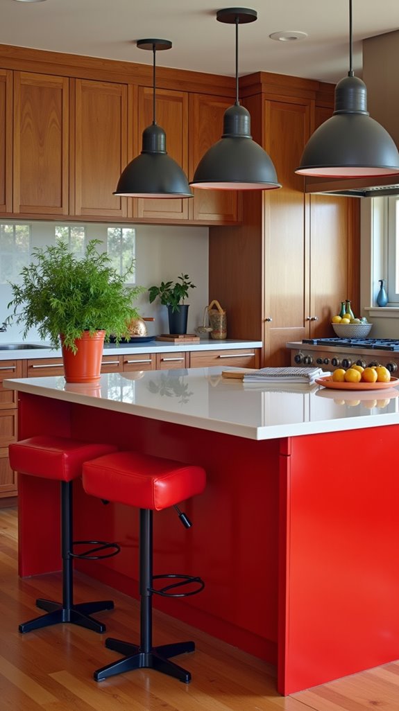 vibrant red kitchen centerpiece