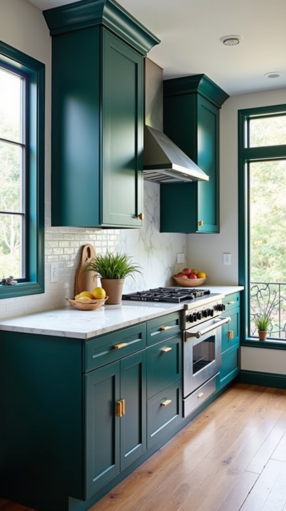 vibrant teal kitchen cabinets