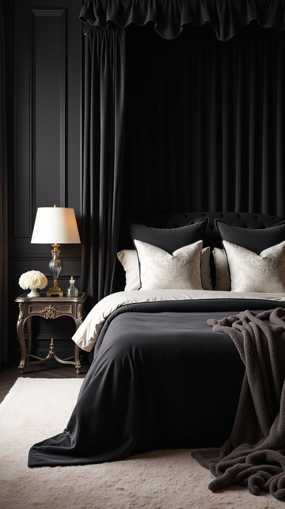 warm textiles enhance black spaces